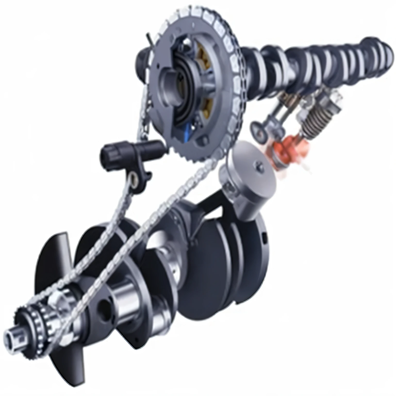 Close-up of machine with chain attached, combustion engine, author:Werner Guzette, urealengine, author:Carl Walker, biology, car engine, no background, aftermarket parts, Surrealism, Surrealism的, gasoline engine, Mechanical Parts, well-defined mechanical properties, realengine, mechanized, 高度mechanized