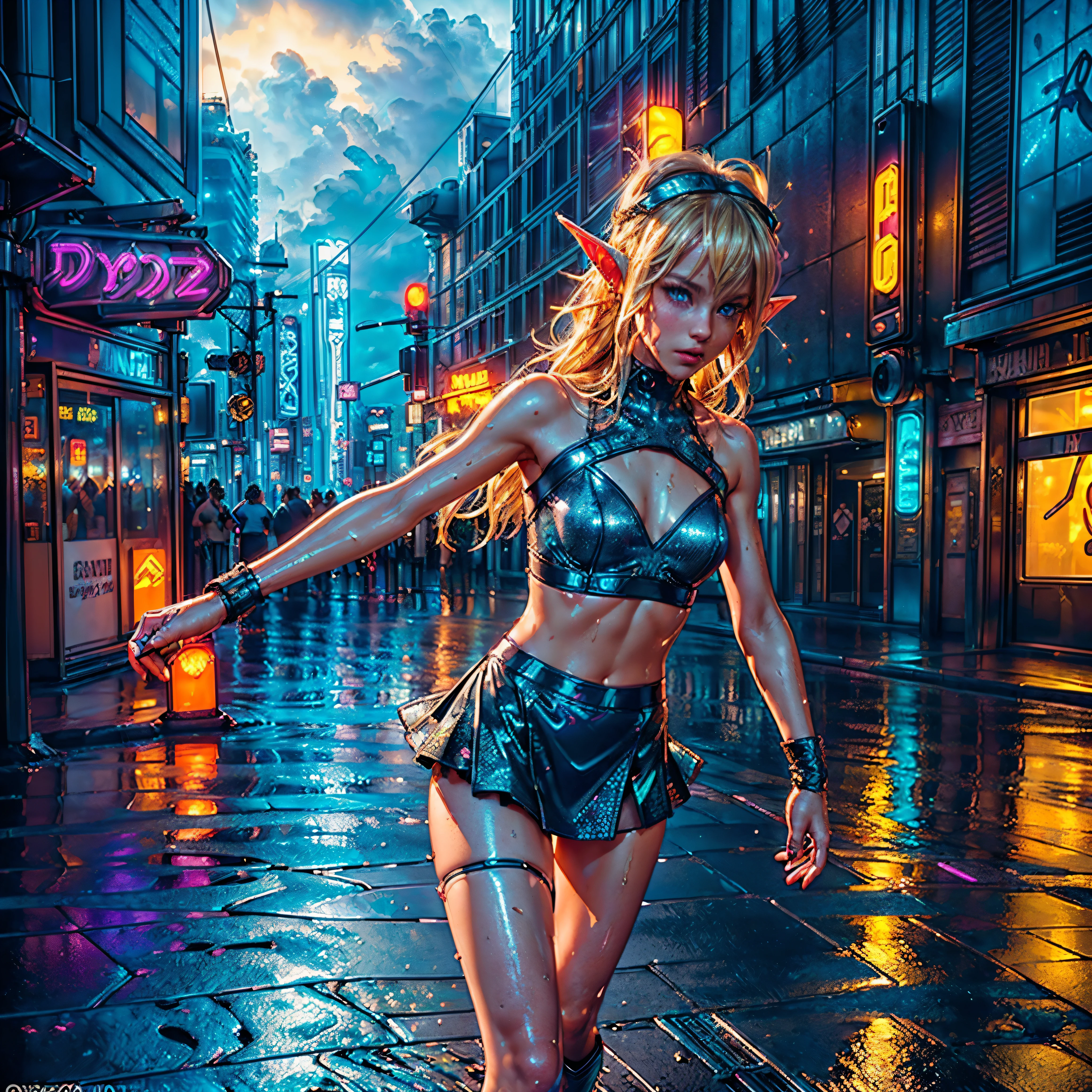Deedlit cute little Elf ,(((little ,small tiny body,))),((())),((little Elf with extremely cute and beautiful blonde hair)),(((Elf girl,anthro furry cute,Elf-girl))),(((Elf ears,Elf ears on head,big Elf ears))), (((flat chest))),(((blonde hair:1.35,messy blonde hair,colored inner hair,ear breathing,))),((heterochromia:1.5,eye1 yellow,eye2 orange,perfect eyes,upturned eyes:1.3,beautiful detailed eyes,finely detailed beautiful eyes:1,big highlight on eyes:1.2,slanted eyes)),(((lustrous skin:1.5,bright skin: 1.5,skin tanned,shiny skin,very shiny skin,shiny body,plastic glitter skin,exaggerated shiny skin,illuminated skin,wet legs))),(delicate detailed fingers,detailed body,detailed arms,human hands,(detailed face)), cute,slutty,,erotic,(((nsfw))), zettai ryouiki,revealing clothing,show skin,((rave shirt,neon shirt,rave mini-skirt,visible thong straps)),(wearing a rave outfit:1.3,rave clothes,semi-naked,with little clothing),((wet clothes,detailed outfit,detailed clothes)), (dynamic pose:1.0),solo focus,embarrassed,(centered,scale to fit dimensions,Rule of thirds), ((((cyberpunk city by the ocean,neon signs,puddles)))),stormy sky,threatening sky,dark clouds,((synthwave background theme,detailed background : 1.25)),((((night,nice lighting decorations,detailed architecture)))), (best quality,high resolution,sharp focus,ultra detailed,extremely detailed,extremely high quality artwork,(realistic,photorealistic:1.37),(extremely detailed CG),(very fine CG),((hyper super ultra detailed perfect piece)),flawless,(((masterpiece))),illustration,vibrant colors,(intricate),High contrast,Selective lighting,Double exposure,HDR (High Dynamic Range),Post-processing,Background blur,colors,(intricate),High contrast,Selective lighting,Double exposure,HDR (High Dynamic Range),Post-processing,Background blur, 3D rendering, varies multi etc. --v 6 --s 1000 --c 20 --q 20 --chaos 100