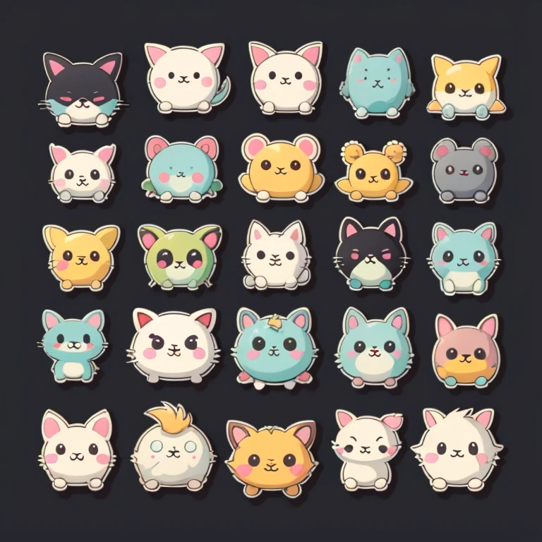 1sticker, handbook,black background, simple background, Minimal, cute, small, pastel colour, vector style, no gradien,(cuteオバケ)、(Mr.々expression)