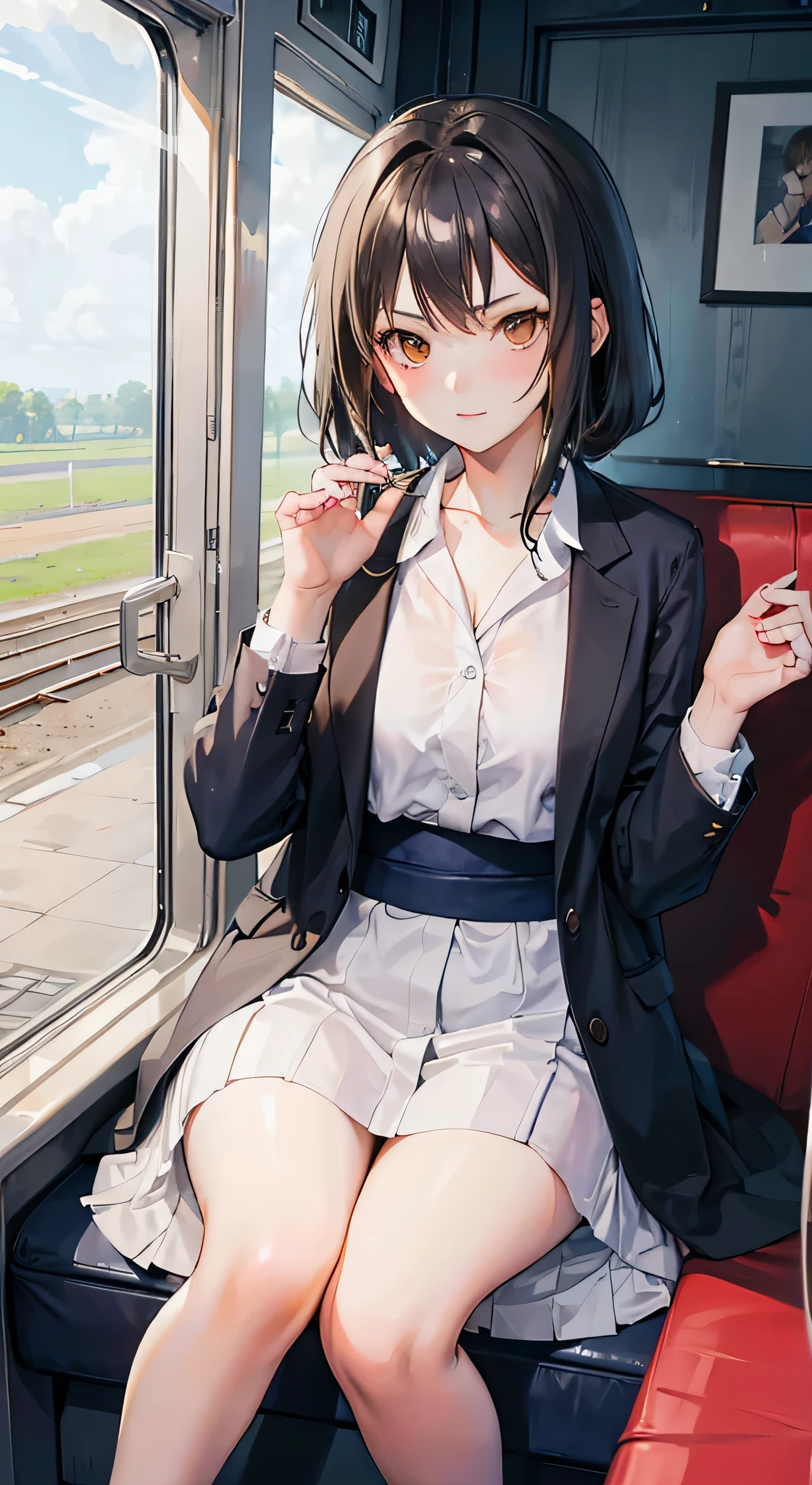 Girl sit on vip class train , cute , relax