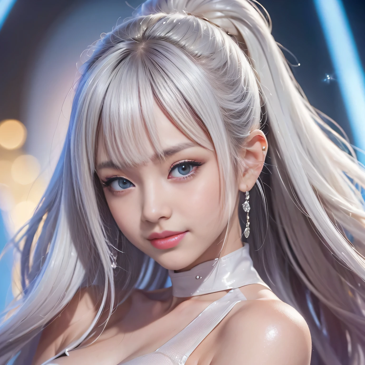 ((girl standing on a large stage)),(two girls)blondeの灰colorhair, straight hair, spread hair, long hair, 瞳がshine, long eyelashes, blue eyes, compensate, smile, color field painting, modern art, blend, panorama, ultra wide angleの, wide angleの, f/1.8, 135mm, retina, table top, exquisiteな, anatomically correct, skin texture, Super detailed, high detail, high quality, High resolution, 1080P, hard disk, 4K, 8K, 最high qualityの, sexy pose (Neon lights of skyscrapers glitter in the background)、(color々Hairstyle)縞模Mr..hair、blonde、silver hair、薄茶colorhair、bangs、ぱっつんbangs、ponytail、サイドponytail、hyper realism、chiaroscuro、shine、cinematic lighting、Backlight、multi view、wide angle、f1. 8, 135mm, canon, UHD, retina, masterpiece, exquisite, anatomically correct, skin texture, Super detailed, high detail, high quality, 最high quality, High resolution、 1080P, HD, 4K, 8K,(mix4),((Mr..々girl with long hair))((Everyone wears the same clothes)),((Off-shoulder pure white mini flare dress))),((Mr..々dance pose)),((full body shot)),(white high heels)(girls with long legs), straight hair, spread hair, long hair, 瞳孔がshine, long eyelashes, blue eyes, modern art, exquisiteな, anatomically correct, skin texture, Super detailed, high detail, high quality, High resolution, 1080P, hard disk, 4K, 8K, 最high qualityの, sexy pose (最high quality)、 (masterpiece)、(Professional lighting with fewer shadows)、 (超realistic)、 (perfect anatomy), (bright, plat, White skin without wrinkles or unevenness:1.5), long eyelashes , 魅惑的なsmile, shine、 performance、shiny skin。realistic、Photoreal:1.37)、(K-POP idol group)、(pink blush)、dynamic pose、