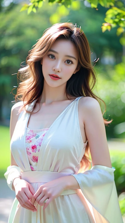 (best quality,4k,8k,highres,masterpiece:1.2),ultra-detailed,(realistic,photorealistic,photo-realistic:1.37),portraits,3D rendering,beautiful detailed eyes,beautiful detailed lips,extremely detailed eyes and face, long eyelashes,stunning,adorable,standing in a colorful garden with blooming flowers,summer scenery,sunlight shining on her face,soft pastel color tones,flawless skin,natural makeup,elegant posture,curly hair flowing in the wind,fair complexion,gentle smile,innocent look,peaceful atmosphere,vivid colors,bokeh