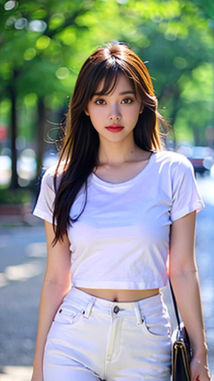 masterpiece, Highest quality, Very detailed, Exquisite and ultra-exquisite, Realistic, Sharp features, Very detailed, Sharp focus, Perfect Face, Flexible female form, Film Light, hyper Realistic, High resolution, Vibrant, Light brown hair, Asymmetrical hair, Asymmetrical bangs, Messy Hair, attrActive Pause, skinny idol carving, idol carving, Pleated skirt, the wind is strong, (Wearing clothes:1.3), (Light background:1.2), Natural light, Black leggings, Roll up your skirt, Dynamic pose, Active Pause,
