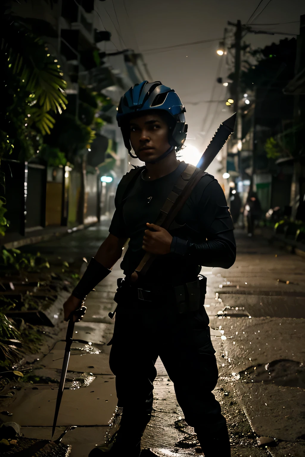 Cria uma imagem de um guerreiro da luz no Rio de Janeiro Brasil
