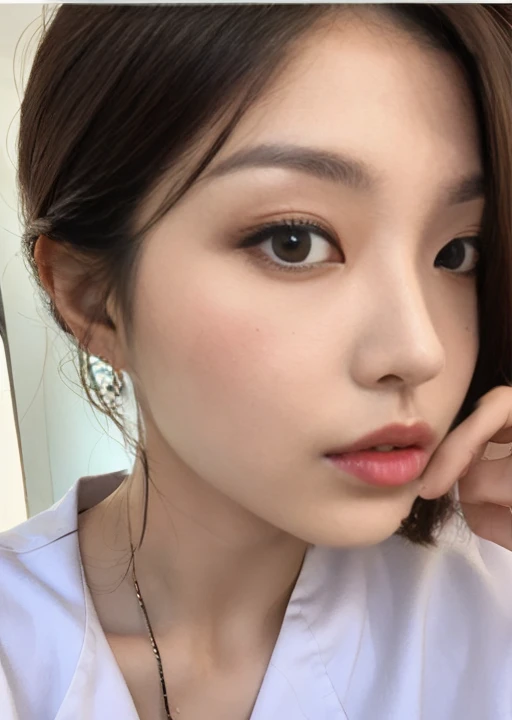 nurse、full body shot、A woman with the same face as last time(misaki)，４Ｋ、１people&#39;s women、slender、 Loose wavy styling 、seductive and attractive,Including face and skin texture，detailed eyes、a seductive look