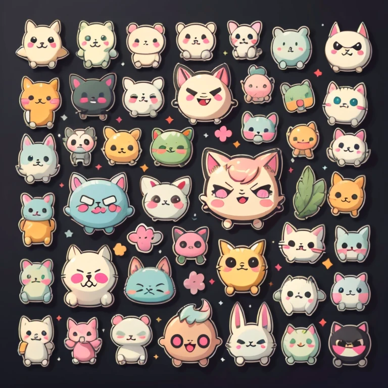 1sticker, handbook,black background, simple background, Minimal, cute, small, pastel colour, vector style, no gradien,(cuteオバケ)、(crying face、smiling face、angry face、troubled face、angry face、Various facial expressions),