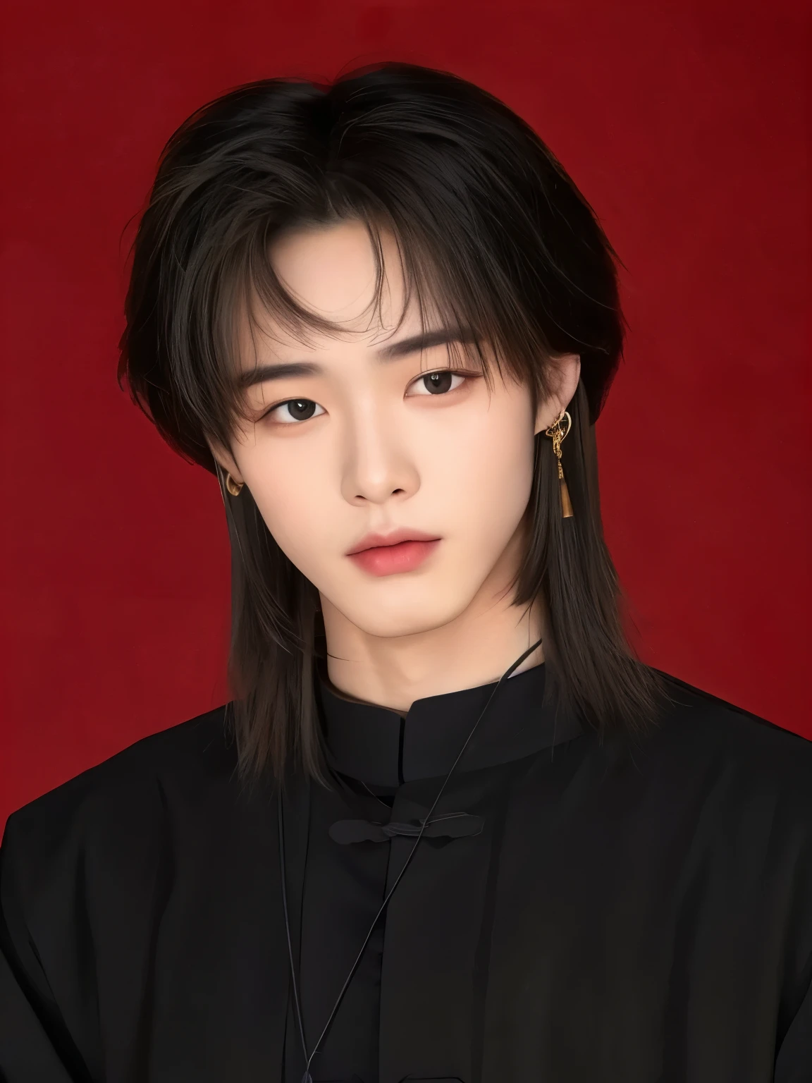 Boys wearing Chinese clothes,Tunic,middle parted hairstyle,black hair,