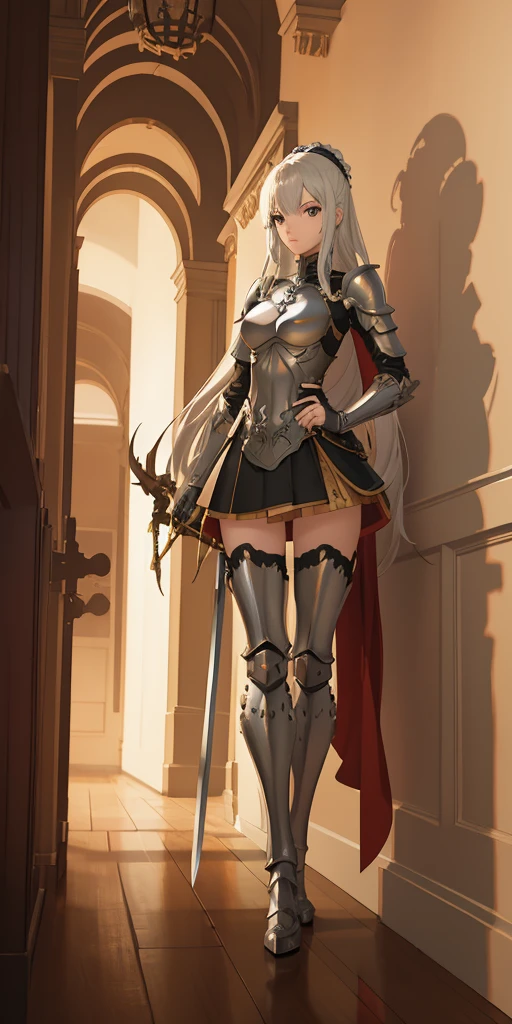 anime girl with sword and armor in a hallway, portrait knights of zodiac girl, extremely detailed artgerm, artgerm on artstation pixiv, detailed digital anime art, artgerm. anime illustration, 2. 5 d cgi anime fantasy artwork, ig model | artgerm, artgerm. high detail, artgerm detailed, armor girl