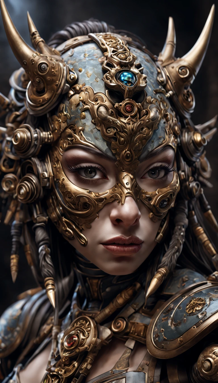 (high quality,4k,8k,highres,masterpiece:1.2),ultra-detailed,(realistic,photorealistic,photo-realistic:1.37),biomechanical art,beautiful detailed eyes,beautiful detailed lips,extremely detailed eyes and face,long eyelashes,dark atmosphere,dreamy surrealism,detailed textures,detailed bio-mechanical armor,shadows and highlights,sharp focus,3D rendering,shadowy background,contrasting colors,professional lighting,stealthy ninja,elaborate katana and shuriken,highlighted biomechanical details