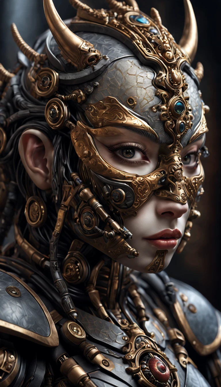 (high quality,4k,8k,highres,masterpiece:1.2),ultra-detailed,(realistic,photorealistic,photo-realistic:1.37),biomechanical art,beautiful detailed eyes,beautiful detailed lips,extremely detailed eyes and face,long eyelashes,dark atmosphere,dreamy surrealism,detailed textures,detailed bio-mechanical armor,shadows and highlights,sharp focus,3D rendering,shadowy background,contrasting colors,professional lighting,stealthy ninja,elaborate katana and shuriken,highlighted biomechanical details