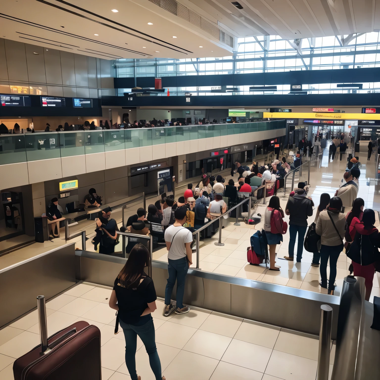 people waiting in airport lobby々