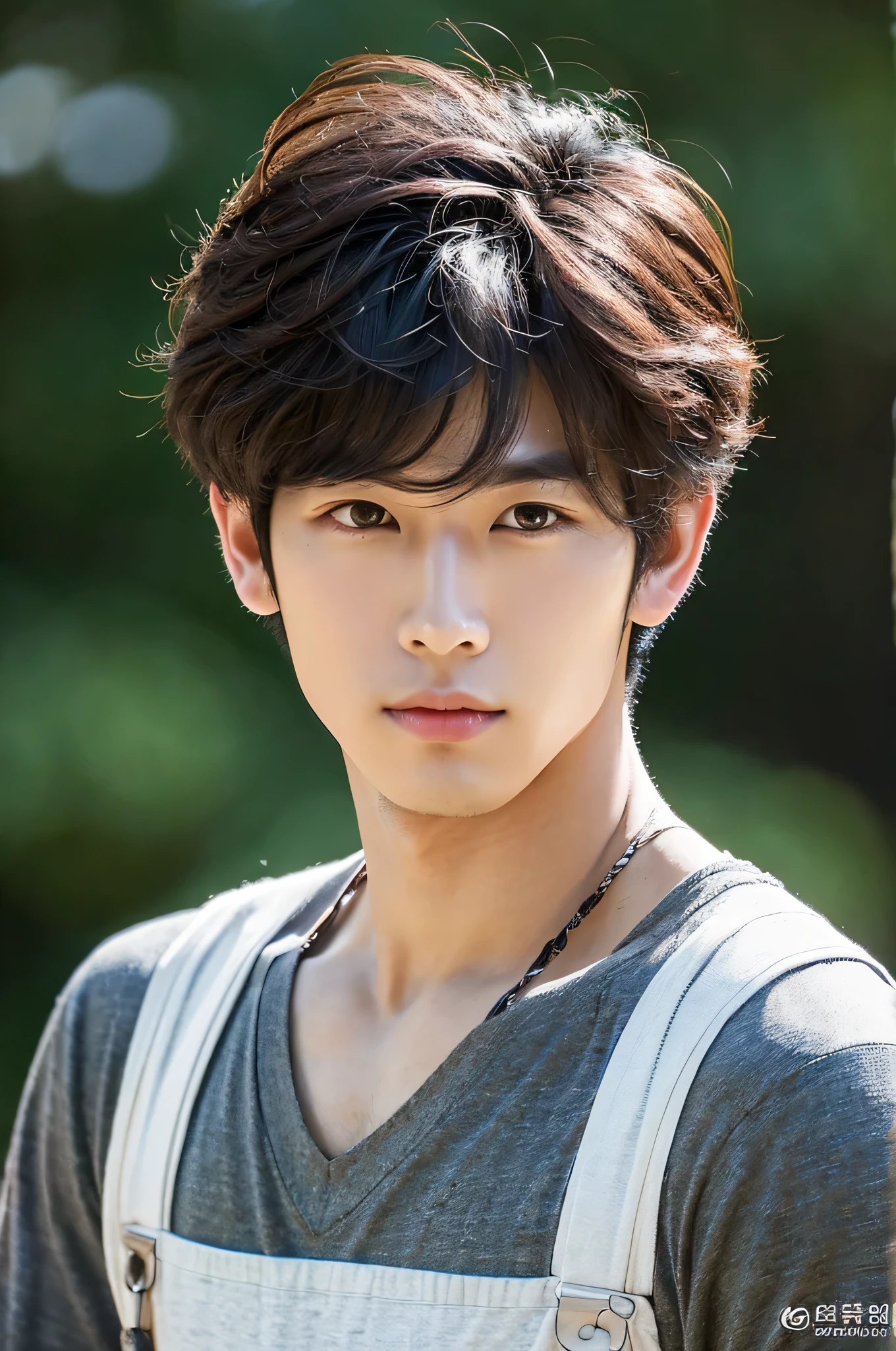 A single man named Ryu, 25 years old, Seeking unique masterpieces in high quality form, Ultra-high-resolution RAW photos. Desired realism level is 1.4, make him look like he's about 23. Ryu embodies the essence of a beautiful young man., Distinctive big eyes, dark brown hair, Fair skin, Overall adorable charm. His slim physique complements the image. this asian man、Long eyelashes and curly hair show boyish features。. Focuses on images from the chest up, Captured the essence of Ryu's personality.