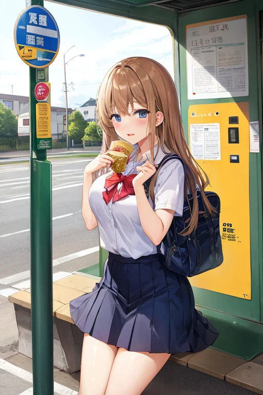 bus stop、high school girl