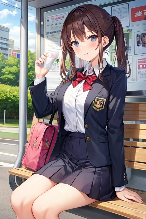 bus stop、high school girl