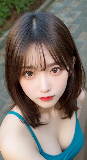 finely, High resolution, high quality、完璧なダイナミックな構figure, beautiful and fine eyes, medium hair, 、natural color lip,Kamimei、Shibuya Ward、20 year old girl、1 person、transparent skin、shining hair、Ocean, 最high quality, figure, super detailed, finely, High resolution, 8K、correct state of the human body、squat、hair flying in the wind、small breasts、camisole、Angle from above、upward glance、side、Embarrassed face