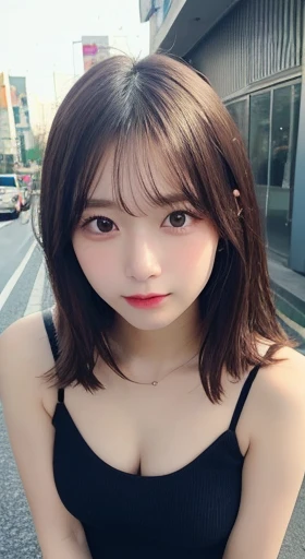 finely, High resolution, high quality、完璧なダイナミックな構figure, beautiful and fine eyes, medium hair, 、natural color lip,Kamimei、Shibuya Ward、20 year old girl、1 person、transparent skin、shining hair、Ocean, 最high quality, figure, super detailed, finely, High resolution, 8K、correct state of the human body、squat、hair flying in the wind、small breasts、camisole、Angle from above、upward glance、side、Embarrassed face