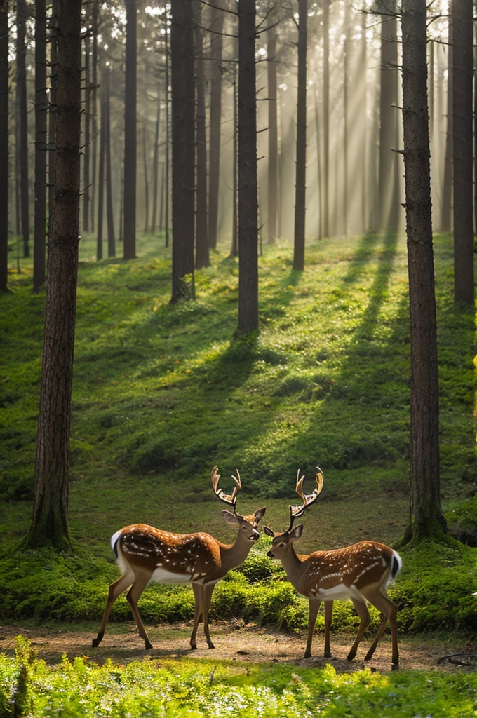 Two deer in a mysterious forest