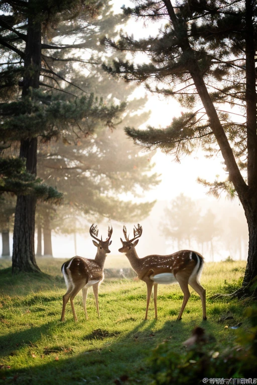 Two deer in a mysterious forest