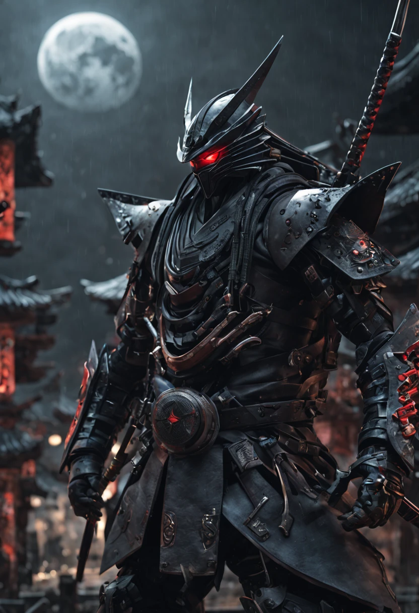 (realistic:1.37),detailed biomechanical ninja,nightmare bio mecha dream,sharpened katana,shuriken,dark and textured environment,ominous lighting,detail of the ninja's mask,powerful stance,stealthy movement,reflection of moonlight on the ninja's armor,creepy mechanical limbs,smoke and mist effects in the background,shadowy figures lurking in the shadows,glowing red eyes,ominous atmosphere,dynamic action pose,striking and dramatic composition,highly detailed textures and materials,subtle color grading with dark and moody tones,mysterious and eerie ambiance,emphasized muscle definition and anatomy,dynamic lighting that highlights the ninja's features and creates depth,impeccable attention to detail,exquisite craftsmanship in the ninja's armor and weapons,nighttime setting with a full moon illuminating the scene,haunting and surreal elements that blur the line between reality and fantasy,foreboding and suspenseful atmosphere that evokes a sense of danger and intrigue,meticulously crafted katana and shuriken with intricate designs and engravings,impressive level of realism and visual fidelity,imposing presence of the biomechanical ninja that exudes strength and power,nightmarish and surreal elements that add a unique twist to the composition,professional-grade rendering and lighting techniques that enhance the overall quality,high-resolution textures and materials that bring the image to life in stunning detail.