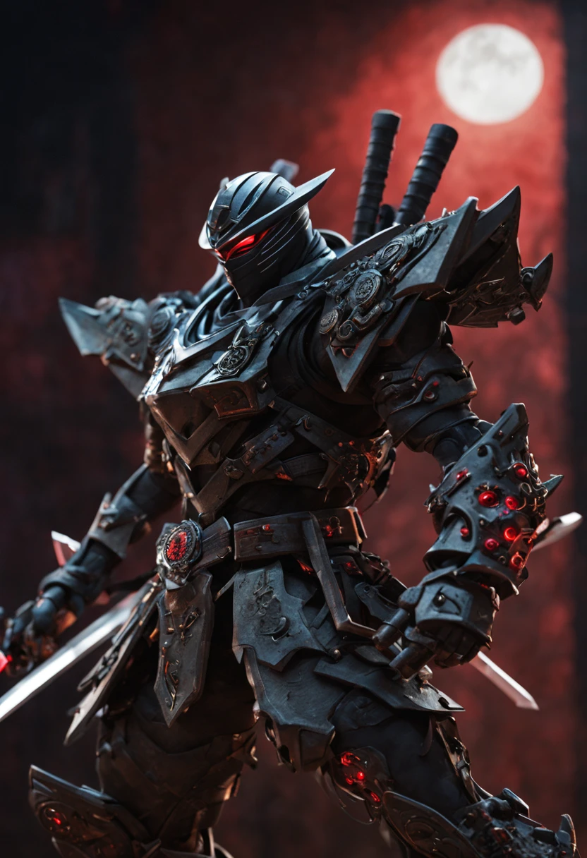 (realistic:1.37),detailed biomechanical ninja,nightmare bio mecha dream,sharpened katana,shuriken,dark and textured environment,ominous lighting,detail of the ninja's mask,powerful stance,stealthy movement,reflection of moonlight on the ninja's armor,creepy mechanical limbs,smoke and mist effects in the background,shadowy figures lurking in the shadows,glowing red eyes,ominous atmosphere,dynamic action pose,striking and dramatic composition,highly detailed textures and materials,subtle color grading with dark and moody tones,mysterious and eerie ambiance,emphasized muscle definition and anatomy,dynamic lighting that highlights the ninja's features and creates depth,impeccable attention to detail,exquisite craftsmanship in the ninja's armor and weapons,nighttime setting with a full moon illuminating the scene,haunting and surreal elements that blur the line between reality and fantasy,foreboding and suspenseful atmosphere that evokes a sense of danger and intrigue,meticulously crafted katana and shuriken with intricate designs and engravings,impressive level of realism and visual fidelity,imposing presence of the biomechanical ninja that exudes strength and power,nightmarish and surreal elements that add a unique twist to the composition,professional-grade rendering and lighting techniques that enhance the overall quality,high-resolution textures and materials that bring the image to life in stunning detail.