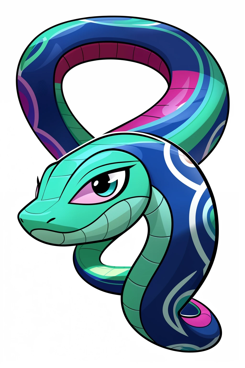 A beautifully detailed sticker showcasing a cute cartoon snake, with cool colors that pop against the white background. The snake's contours are expertly defined and vectored, adding a sense of playful precision to its sinuous form. The intricate patterns adorning its skin are rendered with utmost care, making it an eye-catching addition to any surface. (Attached on e621, by VectorMaster, by ColourCrush, by Drawline, Cartoon Sticker Art, anthro, snake, snake body, anthropomorphic, detailed, colorful, adorable, playful, white background, vector art, sticker design)
