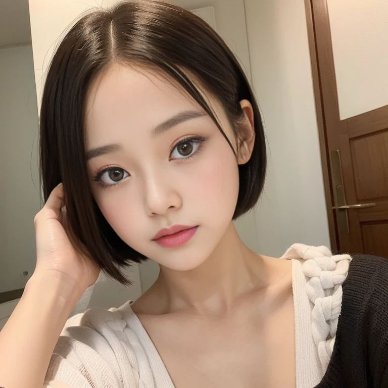 young girl's face, short hair, forehead, cute, idol