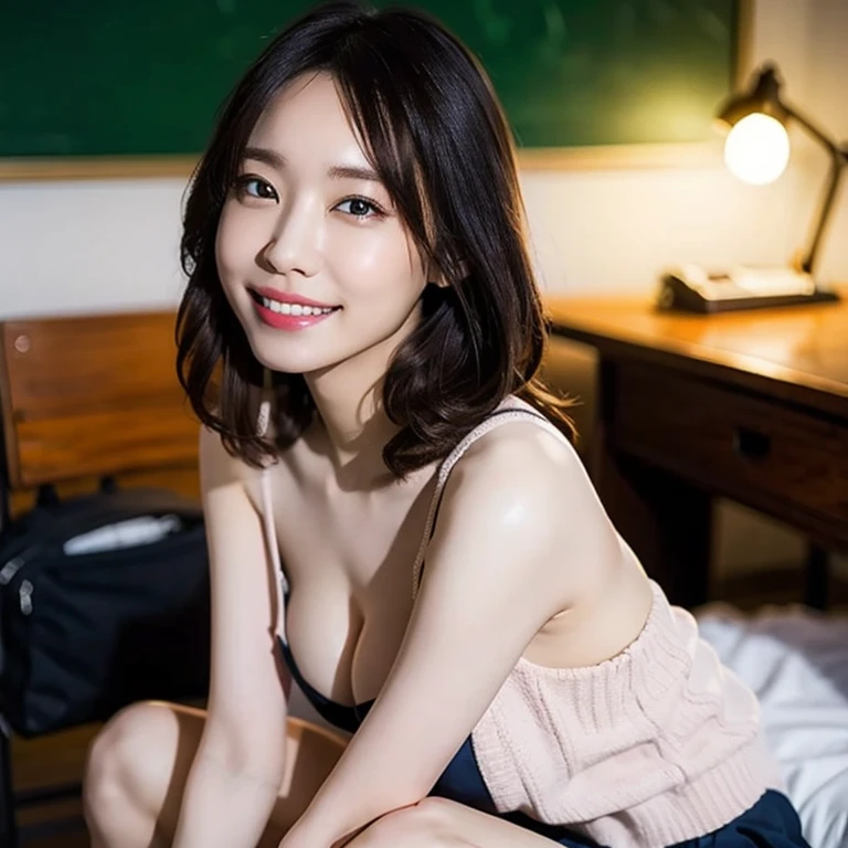 ((8K,RAW photo,highest quality,master piece),HD RAW Color Photo Professional Close-up Photo,(Realistic,Realistic:1.37),(highest quality),(best shadow),(Best illustration),clavicle((big)),((,Sexy,ultra high resolution,HD CG unified 8K wallpapers,Physically based rendering,cinematic lighting),(charming monkey:1),18 year old girl,(gray blazer,ribbon,socks,high school uniform:1.2),high school classroom, beautiful and fine eyes,light shines on your face,((full body shot shot:1.2)),particularly bright light,(upper grade,grinning smile:1.2),shiny skin,(((brunette colored hair,bob hair:1.2))),(beautiful feet),Ulsan-6500-V1.1:0.2,I'm shy,(Flashlight:1.2),NSFW,(calf),((seductive pose:1.2,seductive big breasts:1.2)),(idle state),(Stand in front of a desk in a classroom:1.2)),((excellent anatomy:1.2)),((Bright and refreshing classroom,background is blurry: 1.2)),That's a perfect face,cute face,the biggest