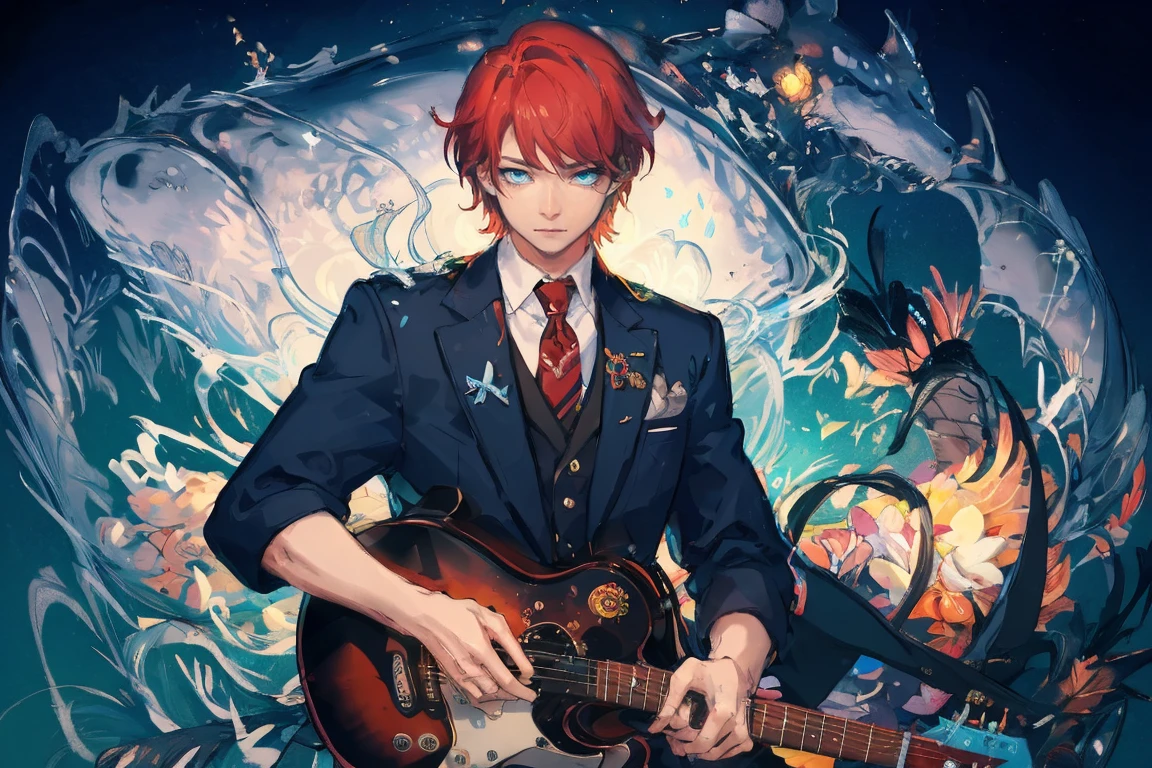 (Masterpiece:1.2, high quality), (pixiv:1.4), 1 man with short red hair, tall handsome man, fansty world
