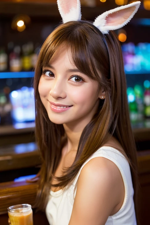 Beauty,Bunny girl,smile,brown eyes,Being in a bar