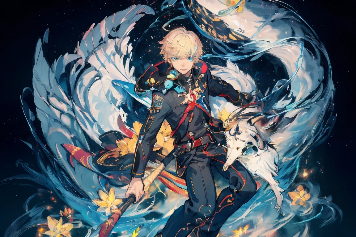 (Masterpiece:1.2, high quality), (pixiv:1.4), 1 man with short blond hair, tall handsome man, fansty world