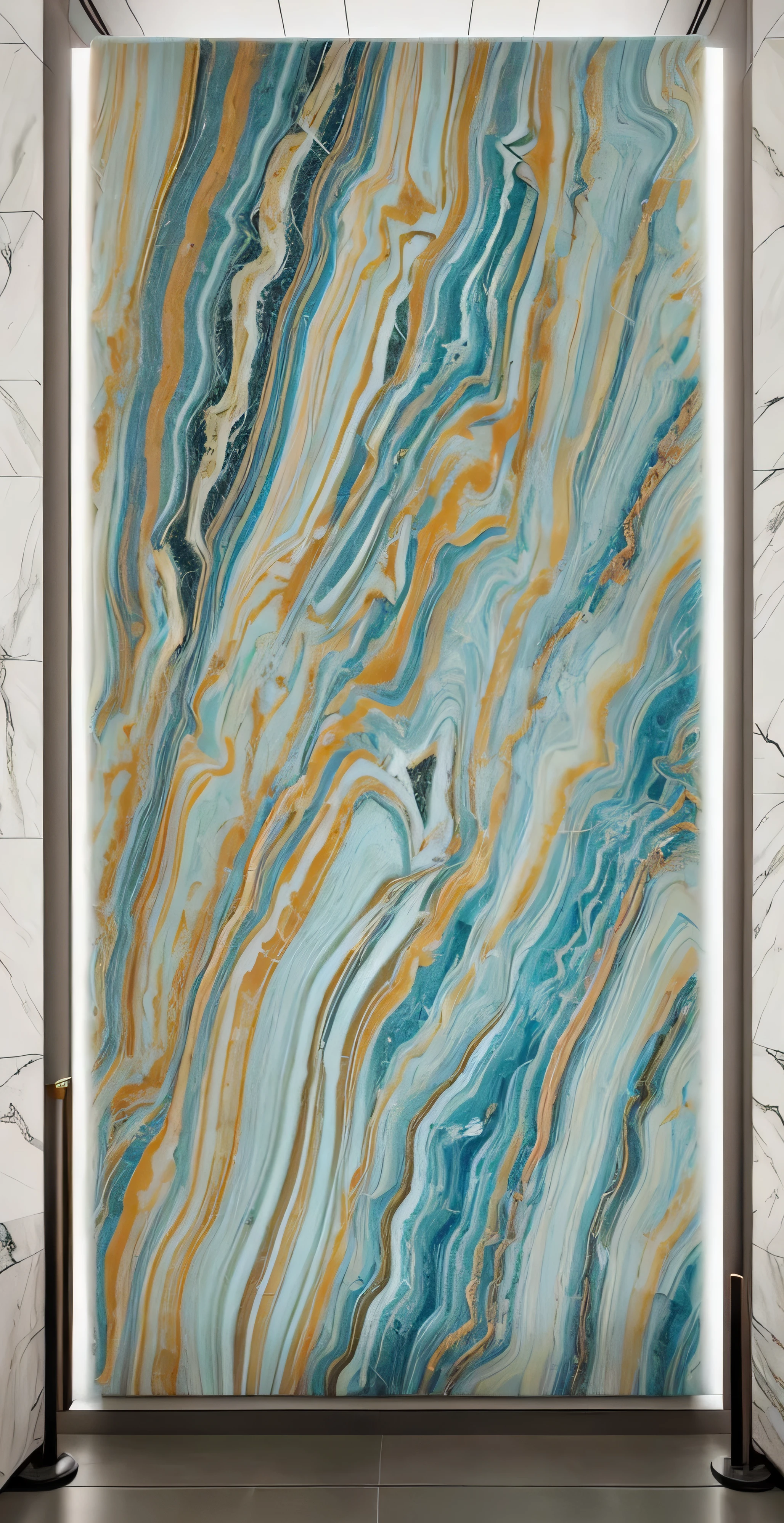 a close up of a large painting on a wall in a room, colored marble, marble walls, stone marble, marble stone, blue marble, carved marble texture silk cloth, marble reflexes, marble, shiny layered geological strata, heavenly marble, earth tones and blues, marbled, marble slabs, marble skin, vintage - w 1 0 2 4, marble texture