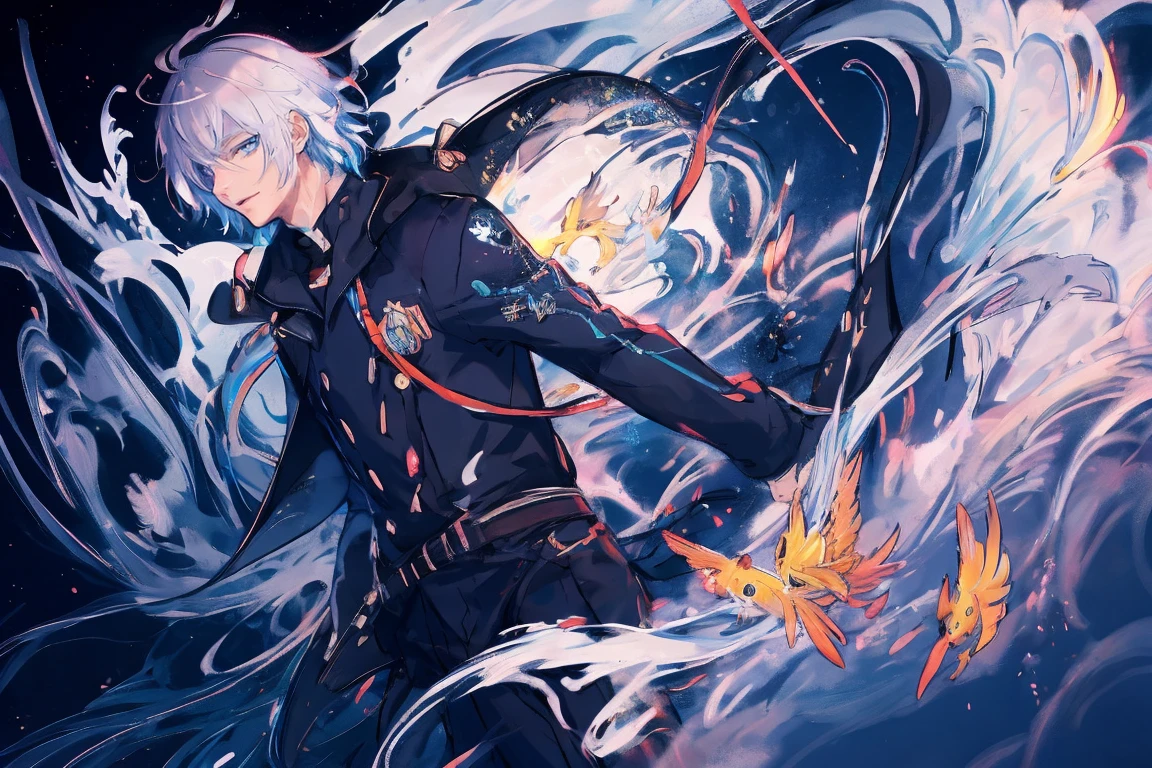 (Masterpiece:1.2, high quality), (pixiv:1.4), 1 man with short silver hair, tall handsome man, fansty world
