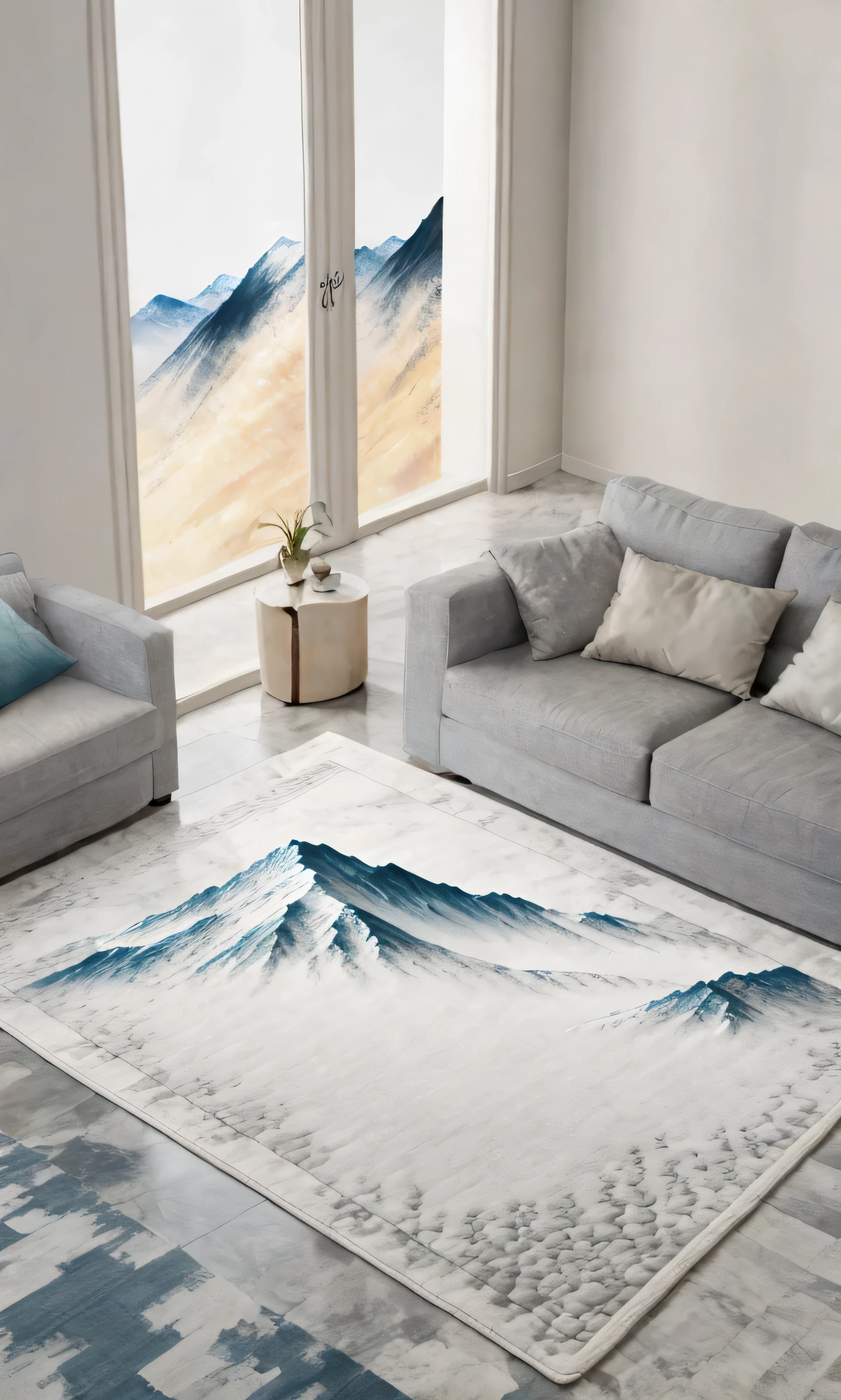 there is a rug with a picture of a mountain in the background, carved marble texture silk cloth, inspired by Emperor Huizong of Song, abstract scene design, inspired by Liu Haisu, 8 k hd detailed oil painting, trending artistic art, extreme quality masterpiece, 8k high quality detailed art, 8 k highly detailed art, abstract oil painting