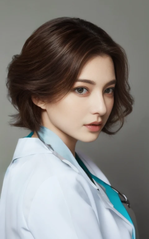 nurse、full body shot、A woman with the same face as last time(misaki),4K、1people's women、slender、 Loose wavy styling 、seductive and attractive,Including face and skin texture,detailed eyes、a seductive look