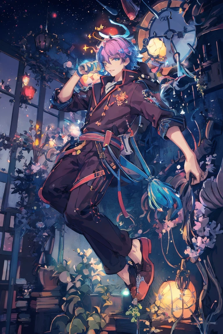 (Masterpiece:1.2, high quality), (pixiv:1.4), 1 man with short purple hair, tall handsome man, fansty world
