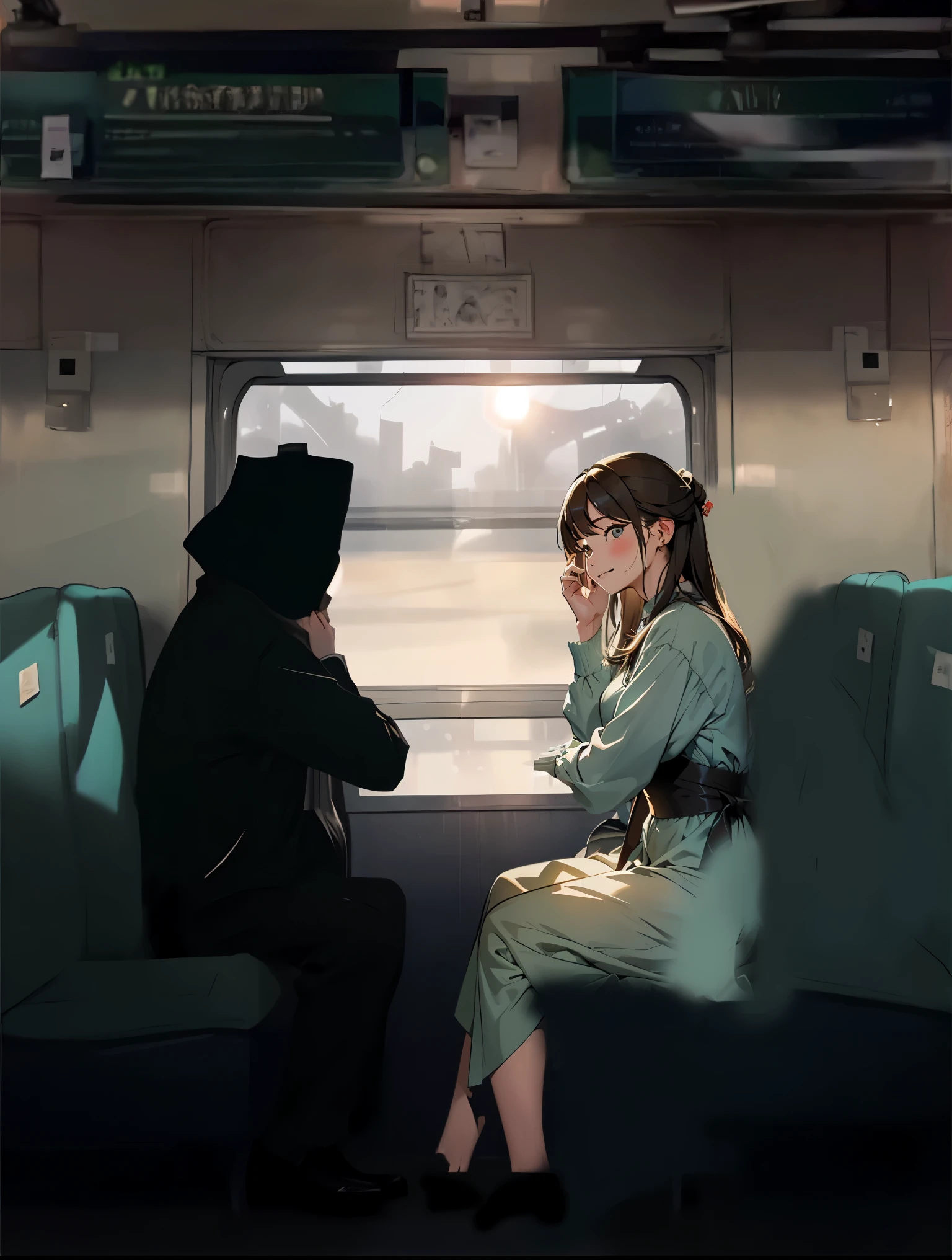 The two looked at each other in front of the train window