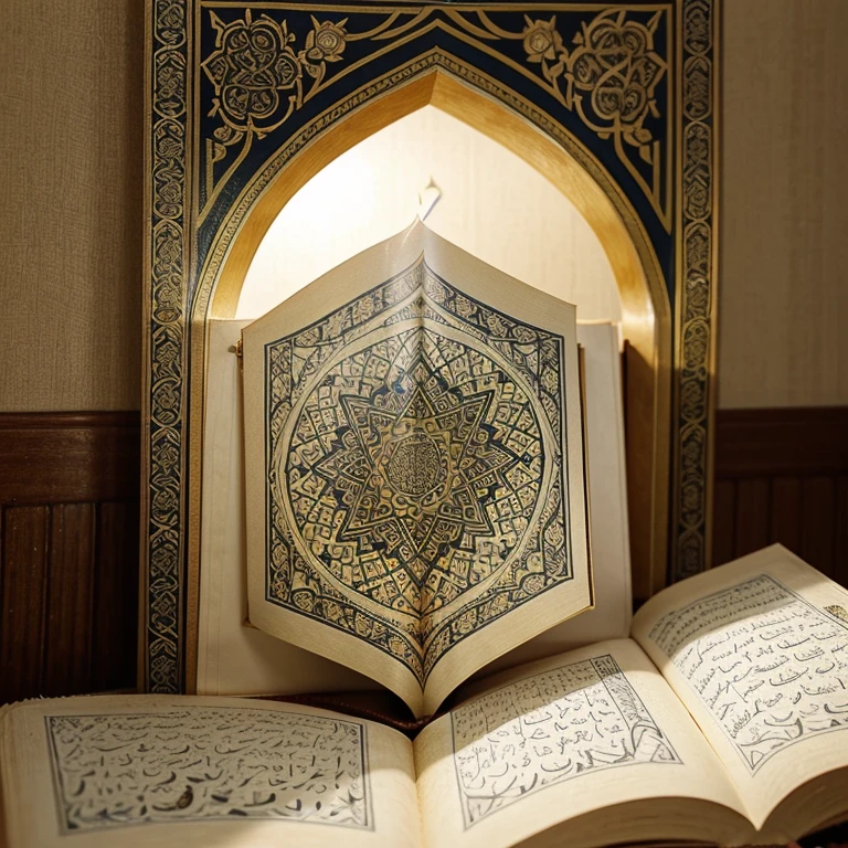 Gambar ilustrasi seseorang sedang membaca Al-Quran dengan latar belakang yang gelap dan ada cahaya terang dari Al-Quran.