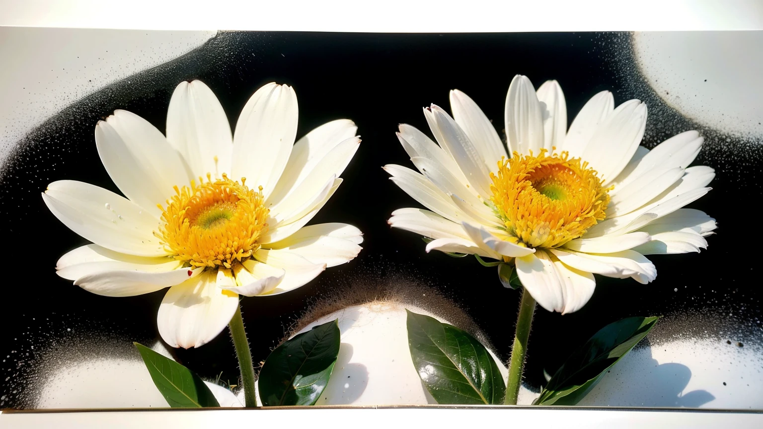 ((best quality)), ((masterpiece)), (detailed), ultra high resolution, Realistic photos: Surrealism, Fresh flowers blooming, Abstractionism, white impasto flowers，Two flowers，Don&#39;t show people，No more than 5 colors，Oil painting thick coating.8K ultra-clear