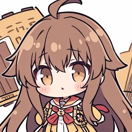 masterpiece,best quality,girl,long hair,ahoge,messy hair,brown hair，简单背景