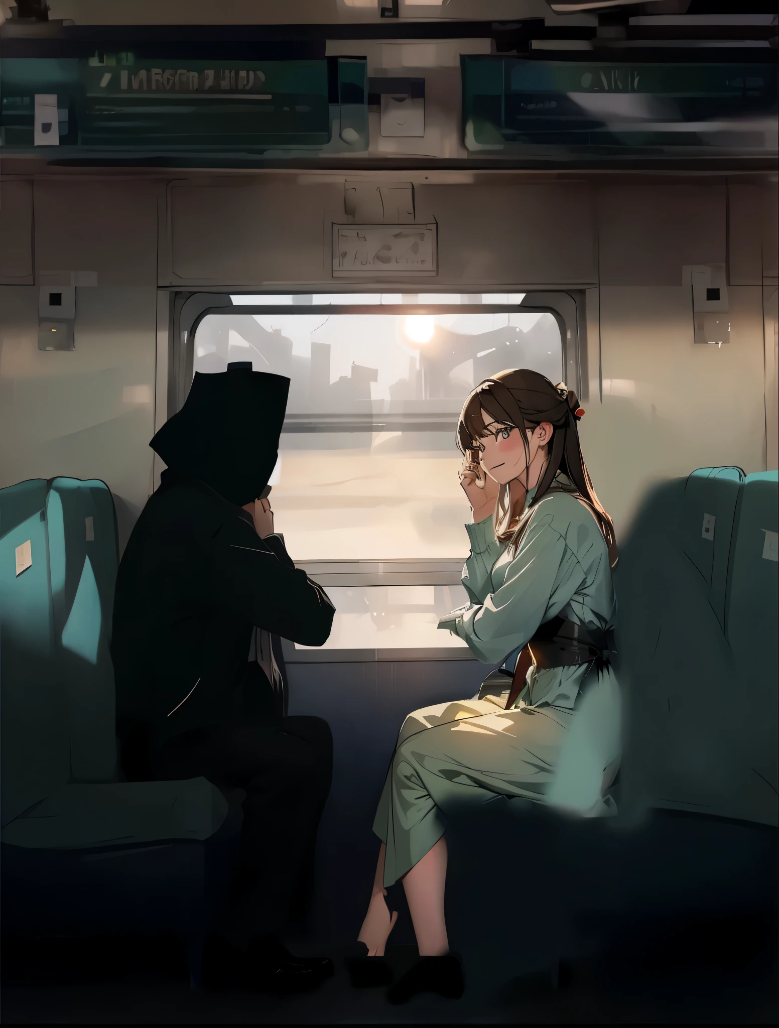 The two looked at each other in front of the train window