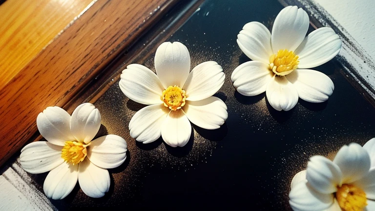 ((best quality)), ((masterpiece)), (detailed), ultra high resolution, Realistic photos: Surrealism, Gradient blue oil painting background,Fresh flowers blooming, Abstractionism, white impasto flowers,Two flowers,Don't show people,No more than 5 colors,Oil painting thick coating.8K ultra-clear