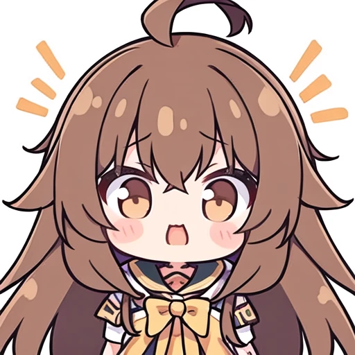 masterpiece,best quality,girl,long hair,ahoge,messy hair,brown hair，简单背景