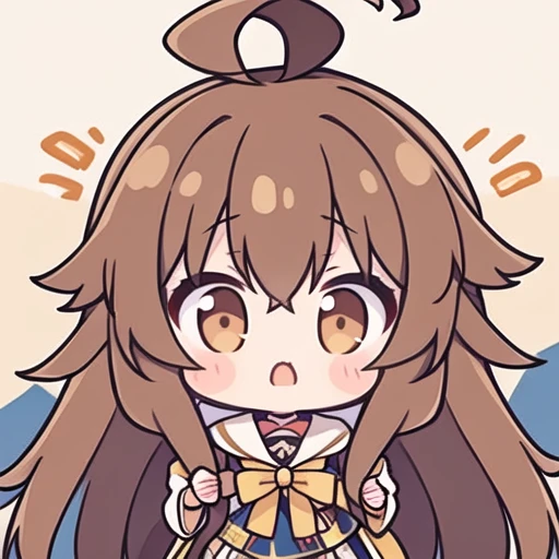 masterpiece,best quality,girl,long hair,ahoge,messy hair,brown hair，简单背景