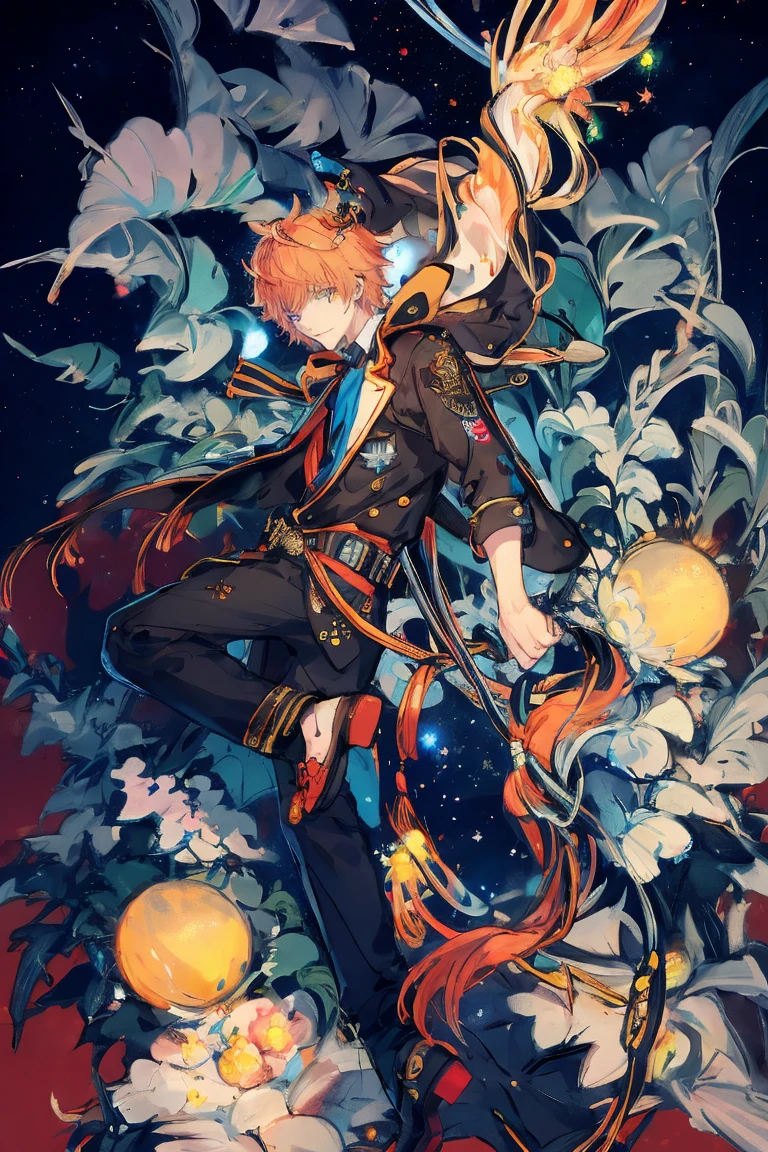 (Masterpiece:1.2, high quality), (pixiv:1.4), 1 man with short orange hair, tall handsome man, fansty world
