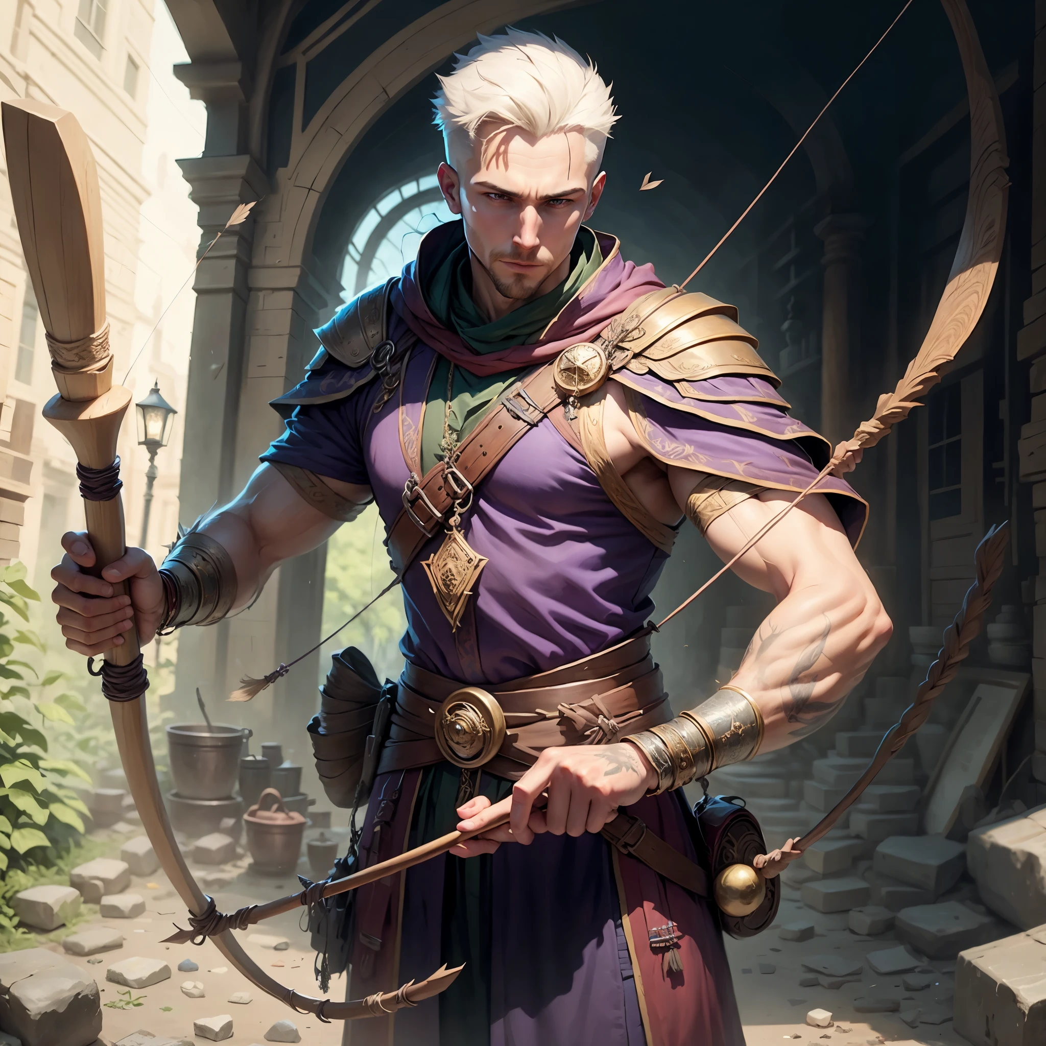 Archer holding a long bow