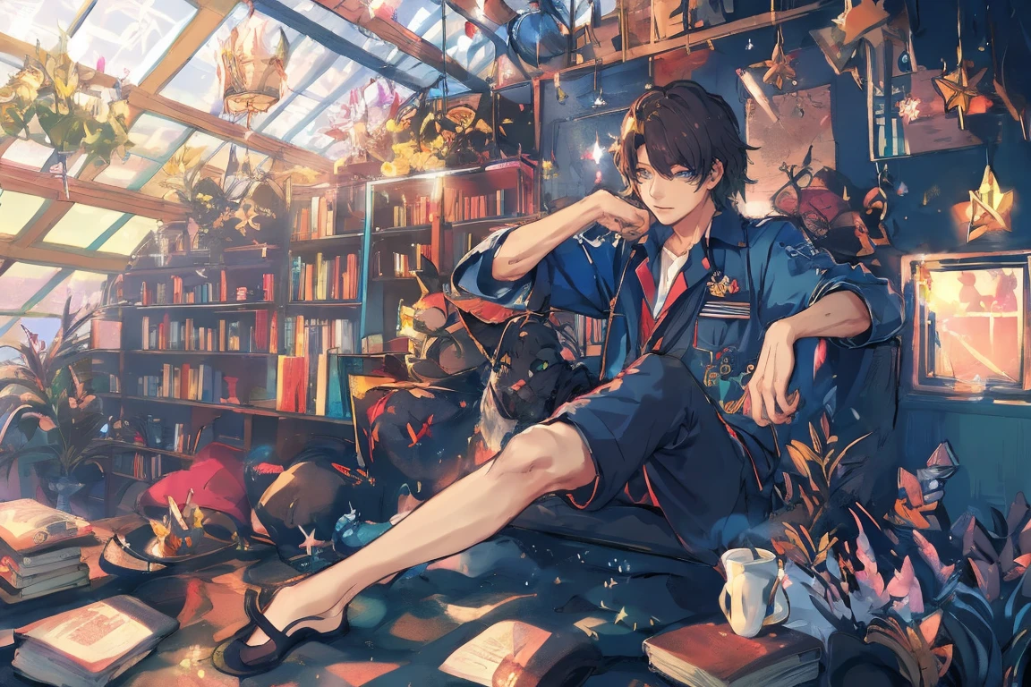 (Masterpiece:1.2, high quality), (pixiv:1.4), 1 man with short brown hair, tall handsome man, fansty world