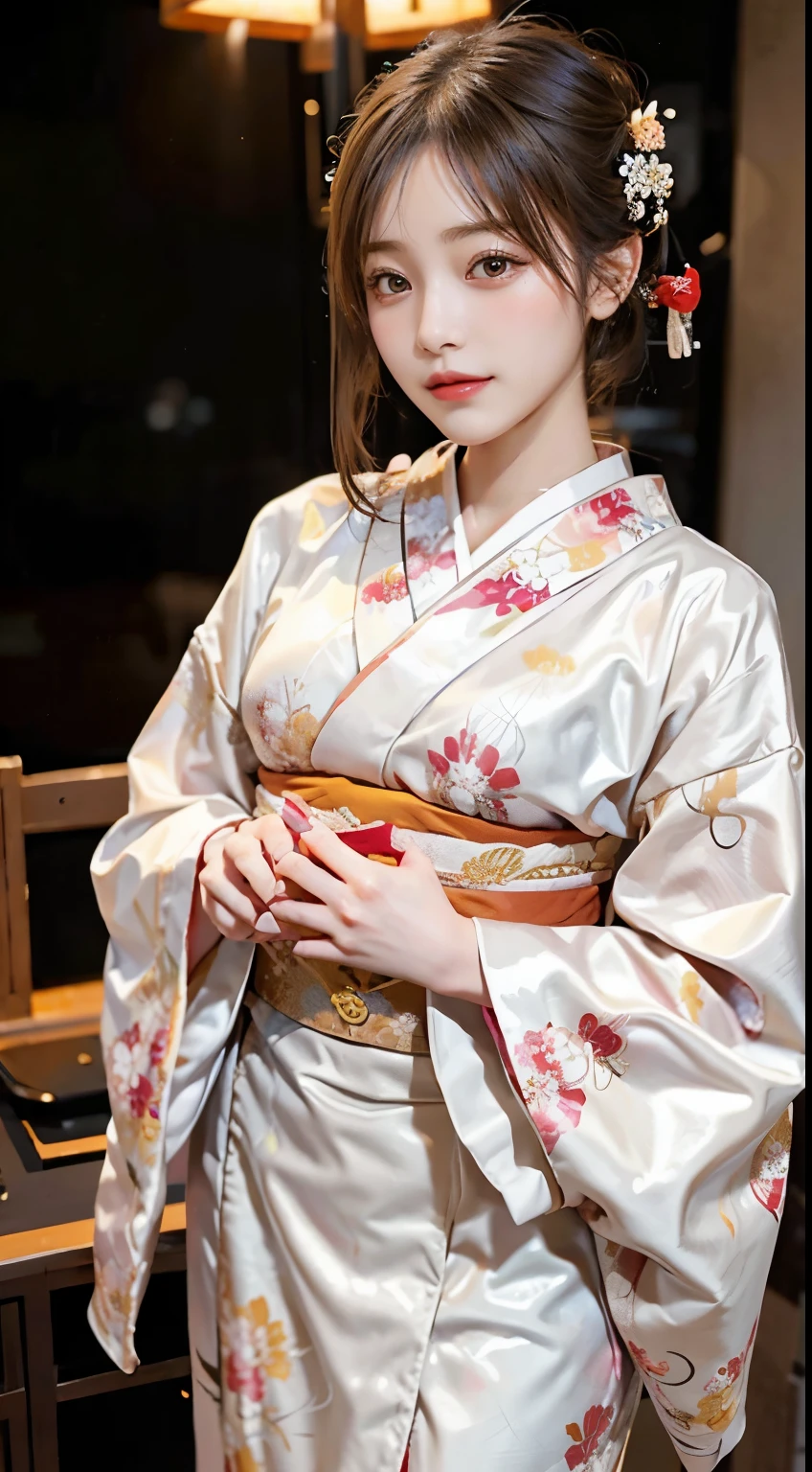 In a serene setting, a woman graces the scene in traditional Japanese attire. Adorned in a graceful kimono, the intricate patterns and subdued colors reflect the beauty of cultural tradition. The obi cinches elegantly around her waist, enhancing the overall refinement of her appearance. Her presence exudes a sense of tranquility, capturing the timeless elegance of a woman in a traditional Japanese ensemble.