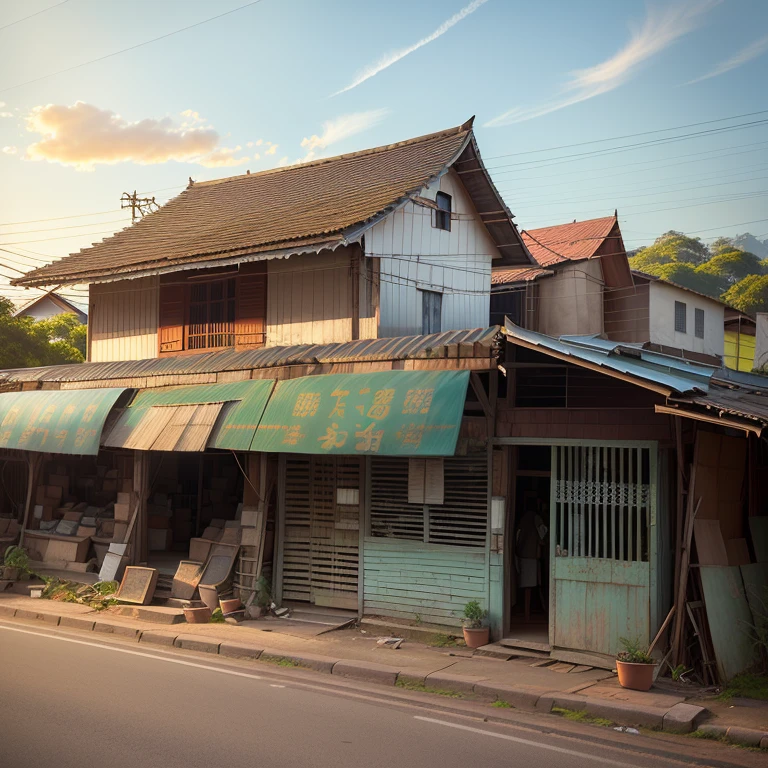 There is a small shop on the side of the road., Houses and shops and buildings, old shop, taken with sony alpha 9, มุมมองfront, Old Building, Old House, Patiphan Sotiwilaiphong, View from the road, front, มุมมองfront, Seen from the outside, Colonial house in the background
