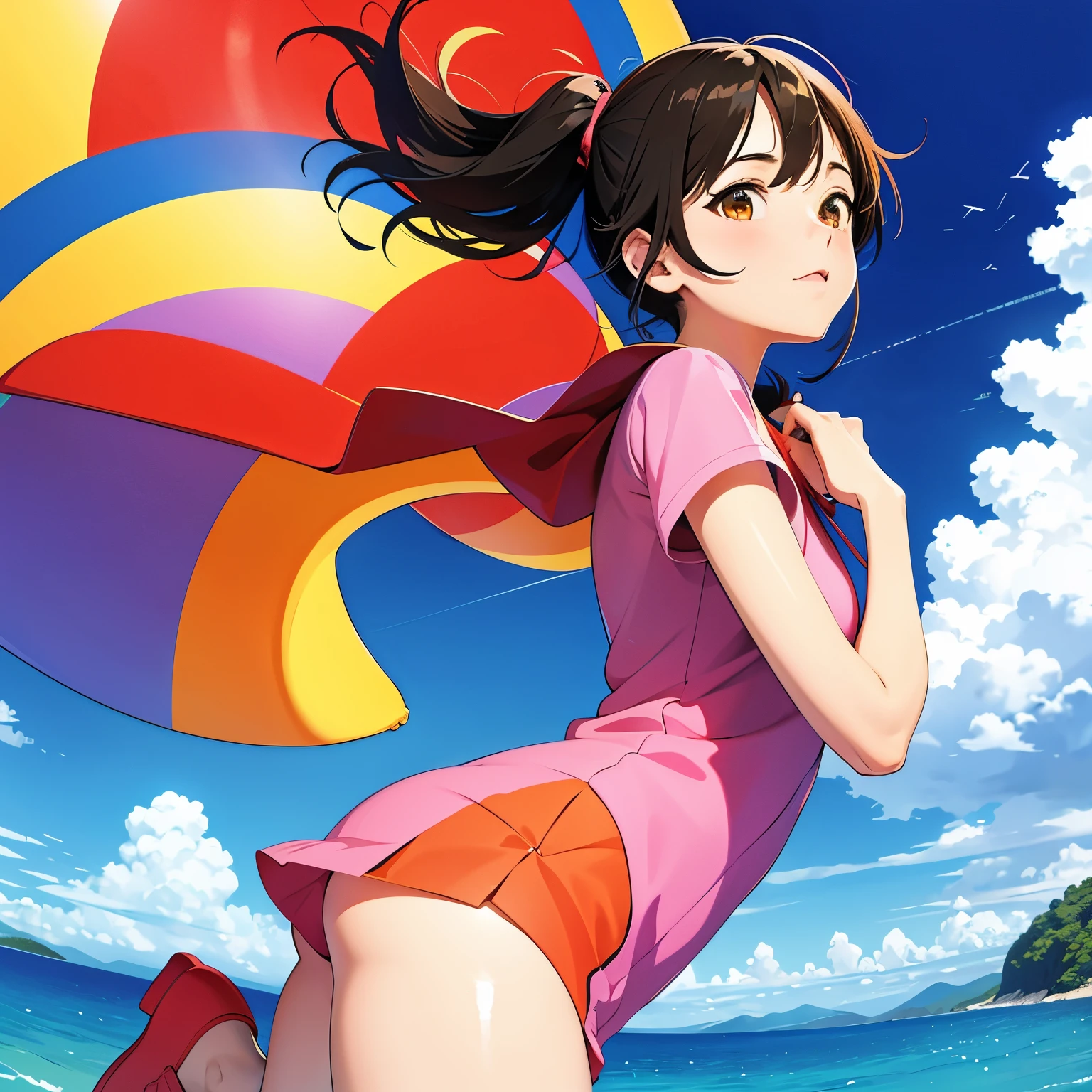 (ultra detailed,ultra high res,detailed background),((2D)),((flat color)),((colorful)),((floating colorful water)),1girl,solo,looking at viewer,BREAK,kimi no nawa, mitsuha