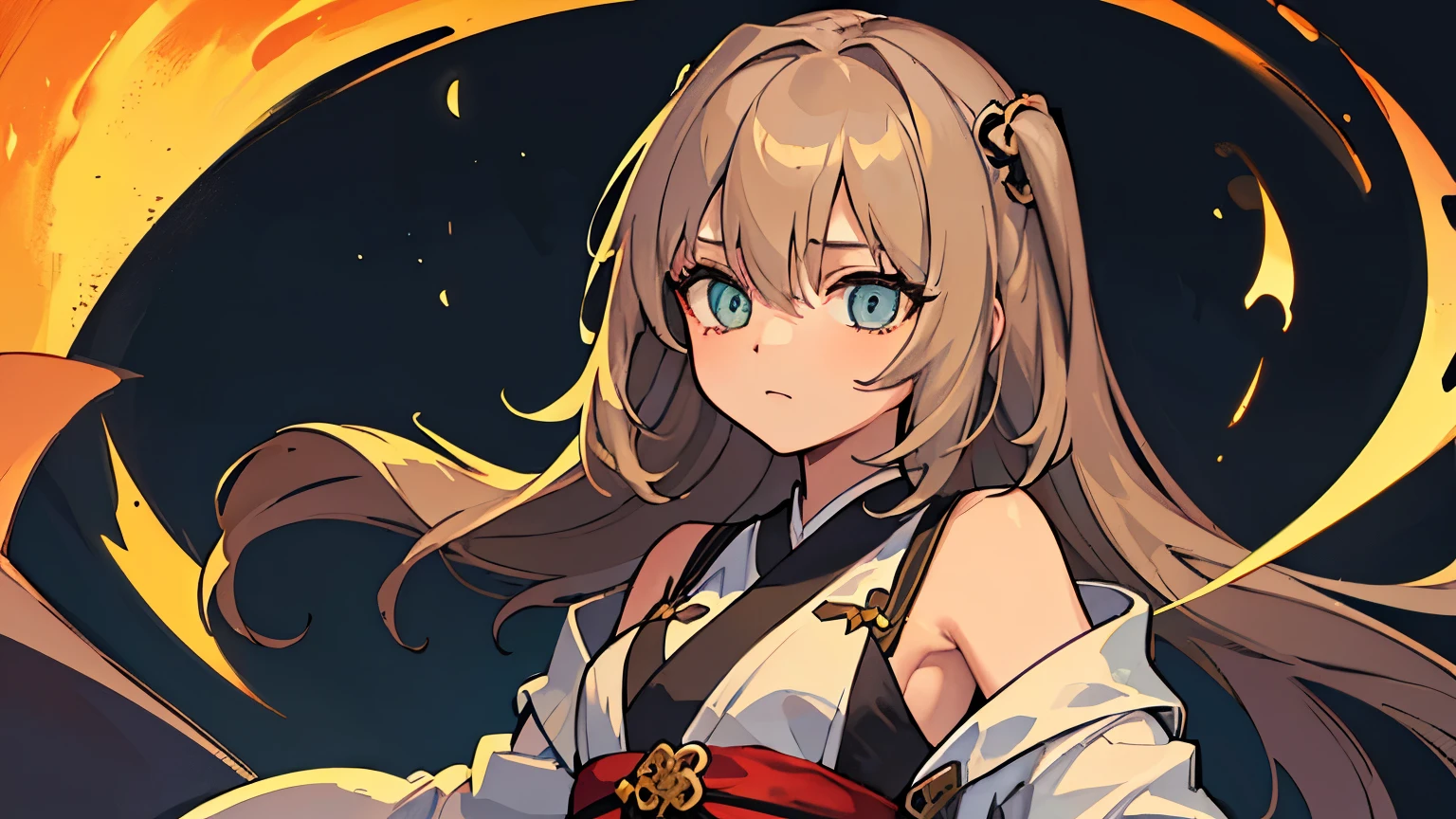 (best quality,4k,highres,masterpiece:1.2),ultra-detailed,realistic,(portraits,concept artists),medium:illustration,beautiful,detailed,eyes,extremely detailed face,long eyelashes,girl with no pupils,hair down to waist,yellow-brown hair,simple Hanfu dress,off-shoulder,with yin-yang and Bagua patterns on the Hanfu, Daoist rune, girl reaching out to you, eyes filled with sadness,vivid colors,warm color tones,soft lighting